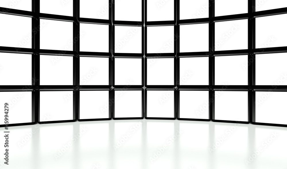 许多立方体的白色屏幕视频墙