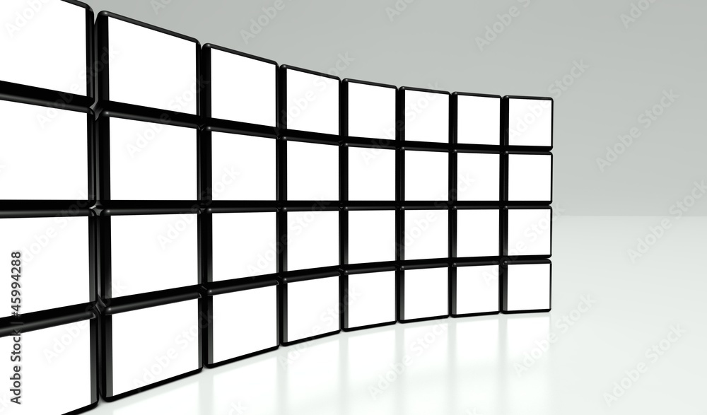 许多立方体的白色屏幕视频墙