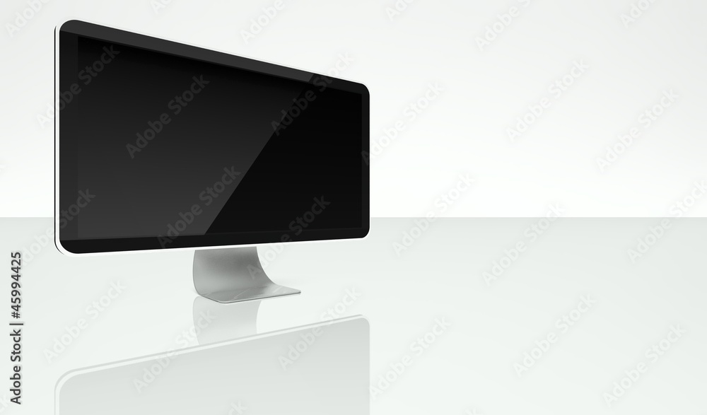 Desktop computer screen on white background, text space