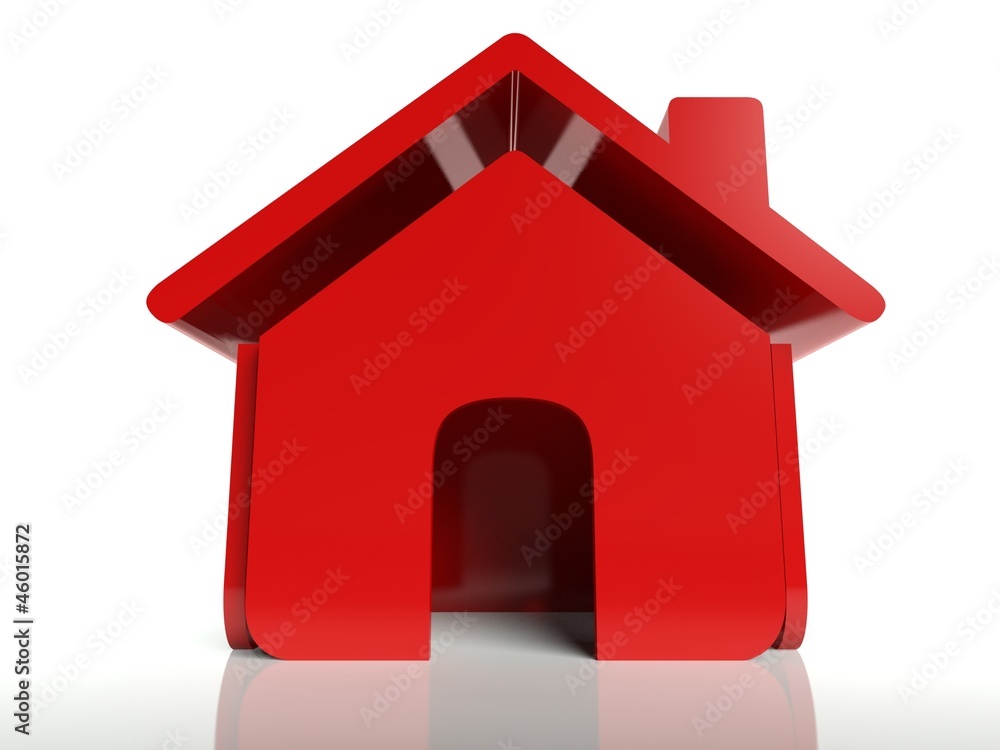 3d red house icon, symbol