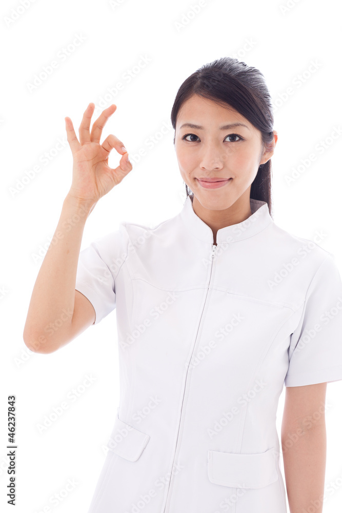 a young asian doctor on white background