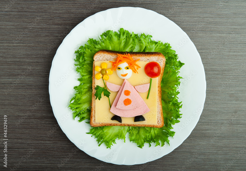 design food. Creative sandwich for child with  picture little ma