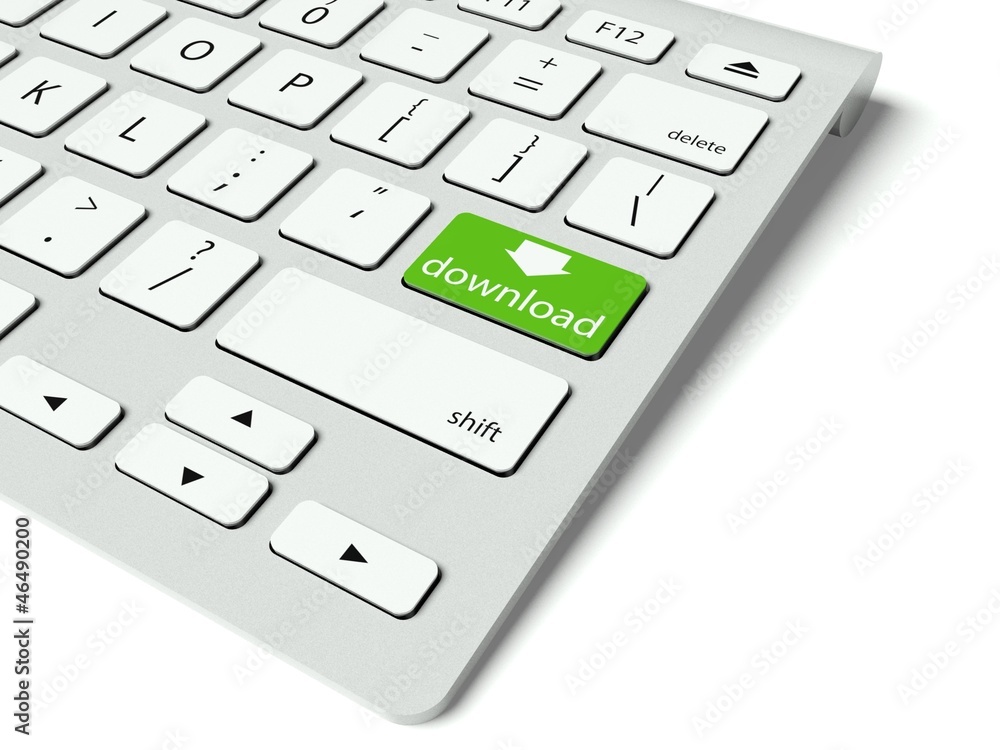 键盘和绿色下载按钮，互联网概念