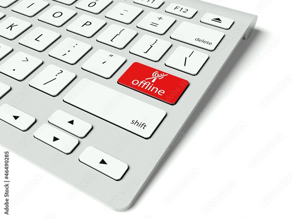 键盘和红色离线按钮，互联网概念