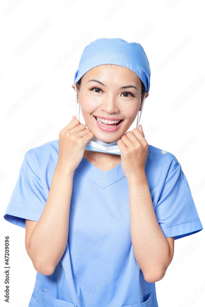 woman doctor happy taking off mask