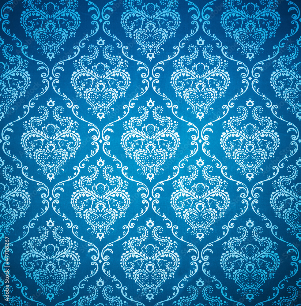 seamless damask blue wallpaper