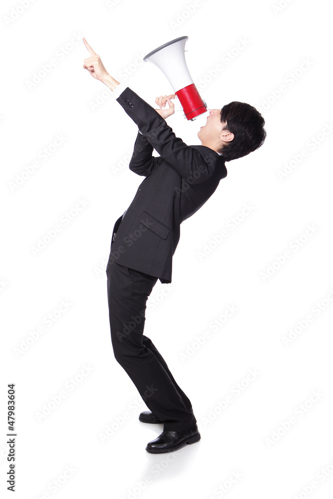 business man shouting into a megaphone