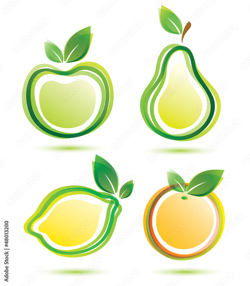 green fruits vector icons set