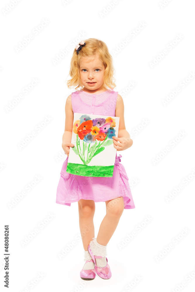 美丽的女孩与她的花卉绘画