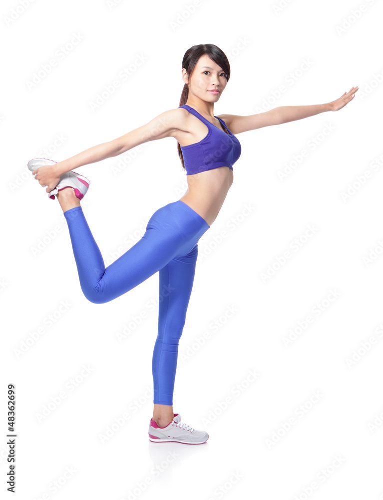 Yoga girl in blue gym suit