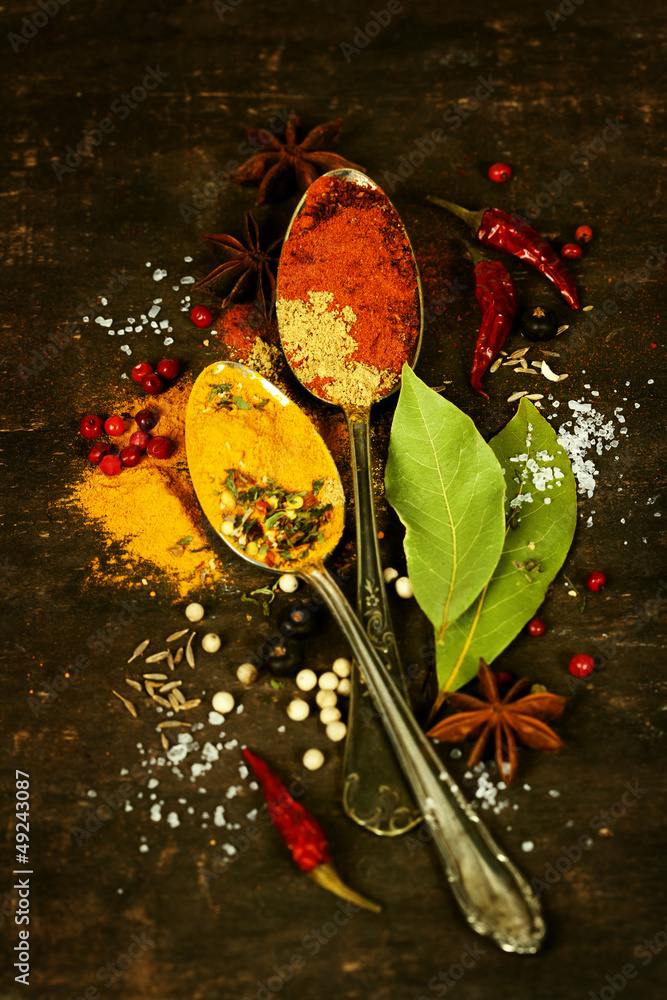 spices on a wooden board