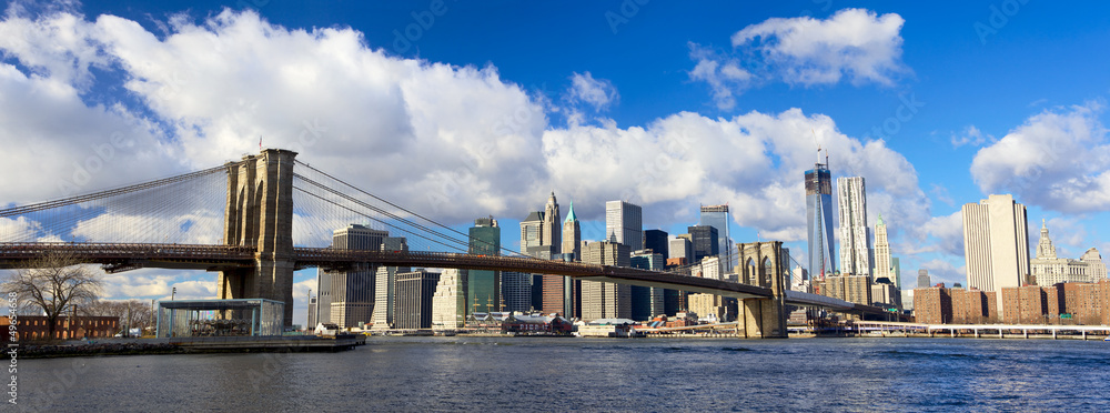 纽约市布鲁克林大桥和曼哈顿全景