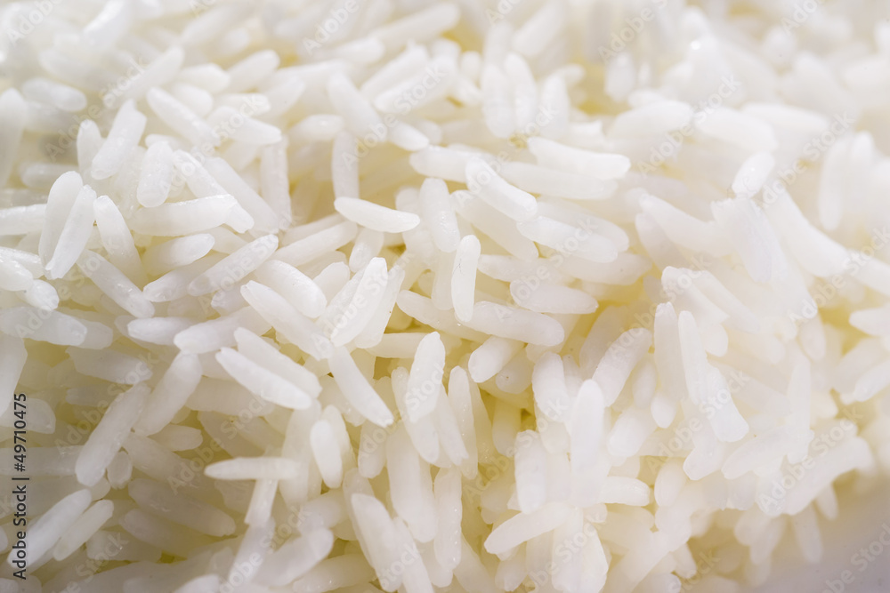 白色长米饭。食物背景