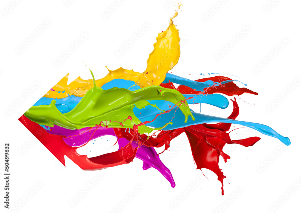 Colored splashes arrow design, isolated on white background