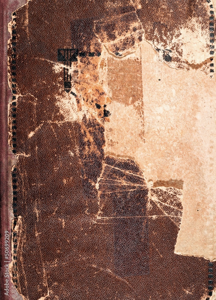 旧书封面纹理，棕色皮革和纸张