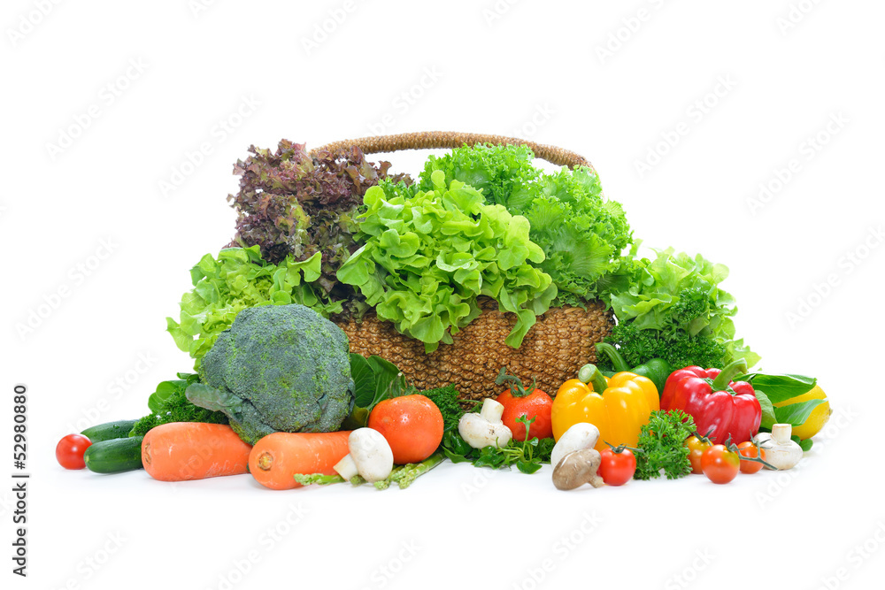 白底分离的新鲜水果和蔬菜