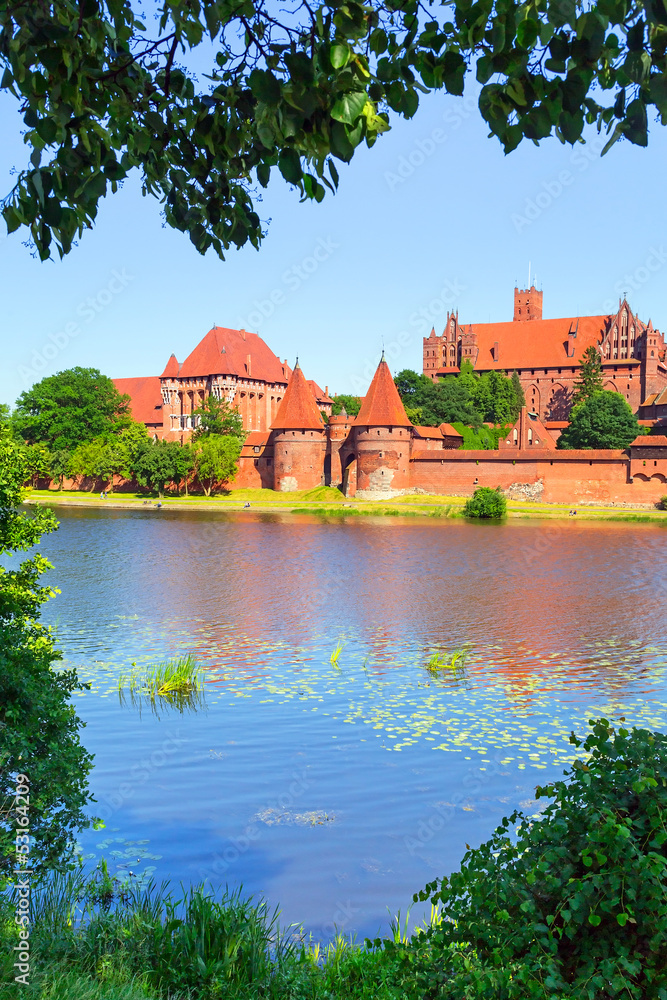 波兰夏日风景中的马尔博克城堡