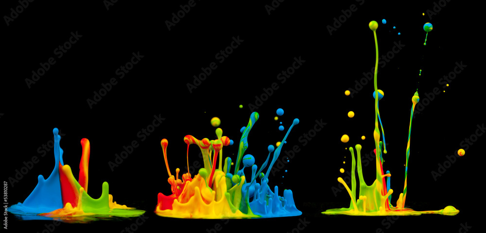 Colored splashes isolated on black background