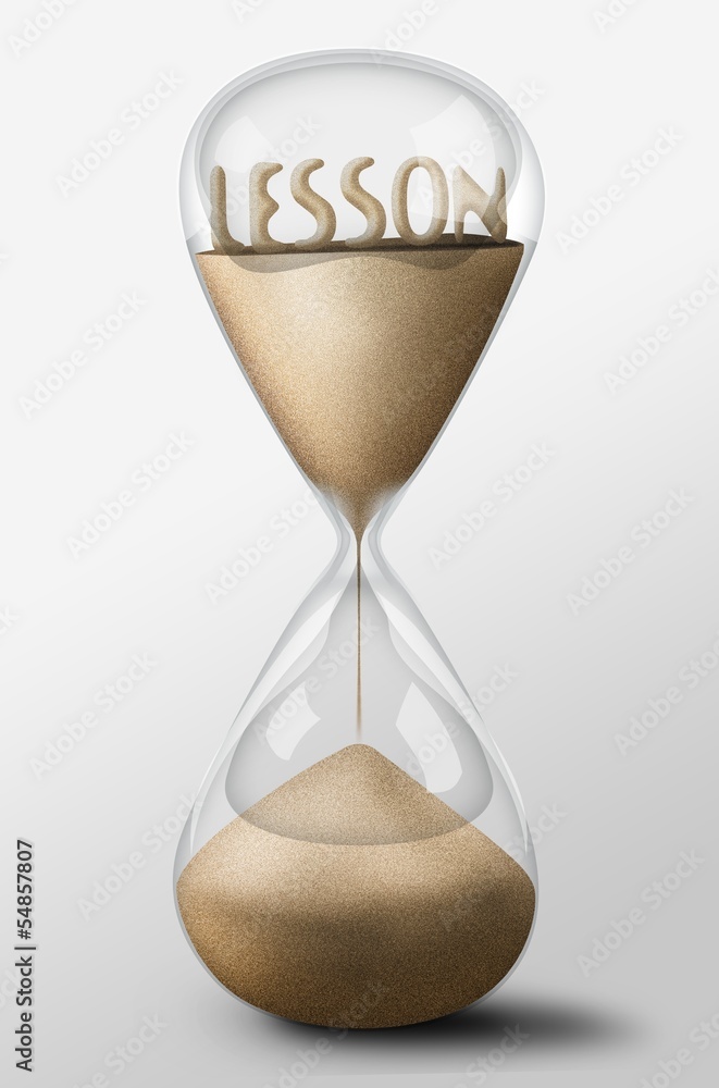 Hourglass with Lesson made of sand. School concept
