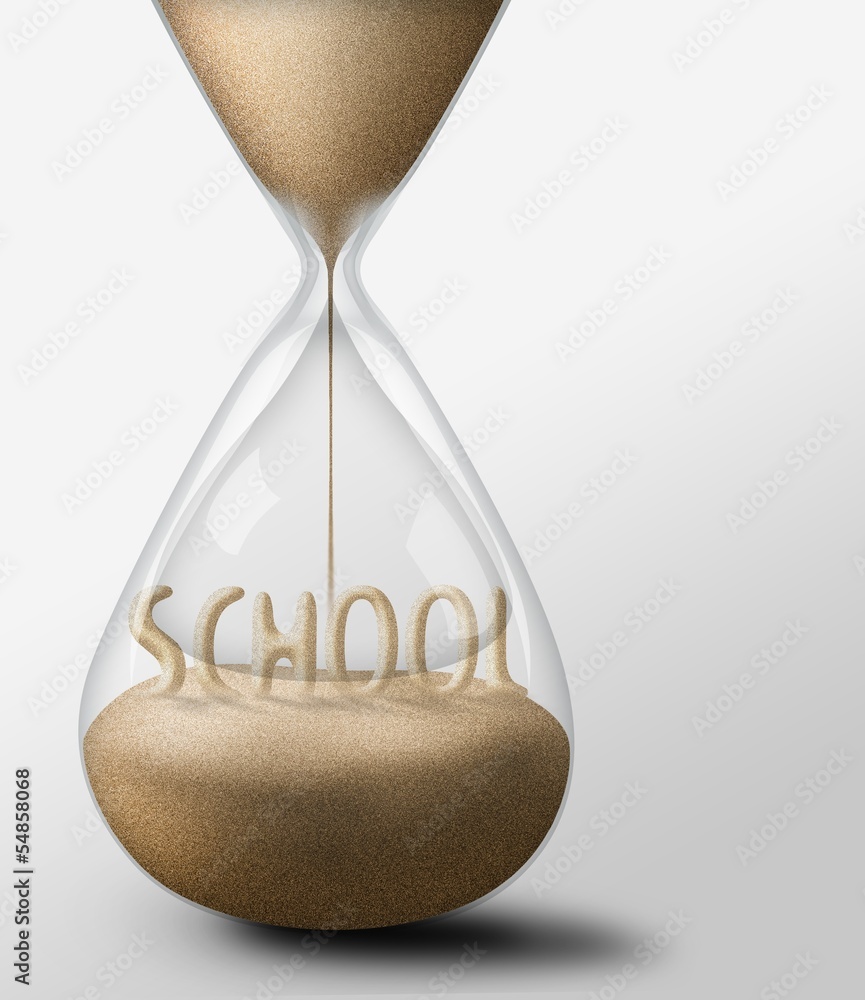 Hourglass with School. concept of passing youth