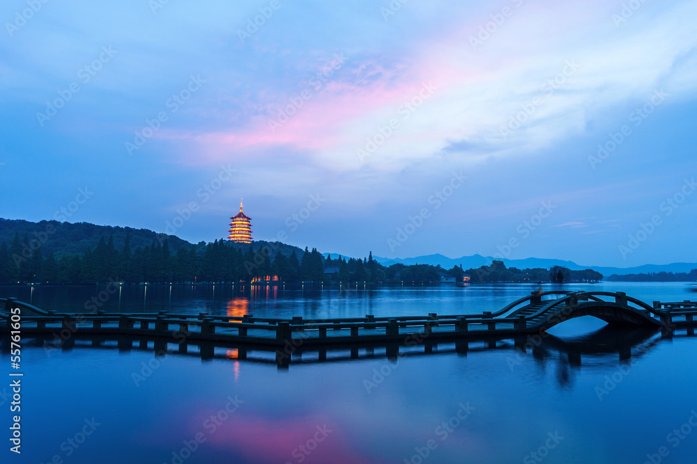landscape of west lake with sunset