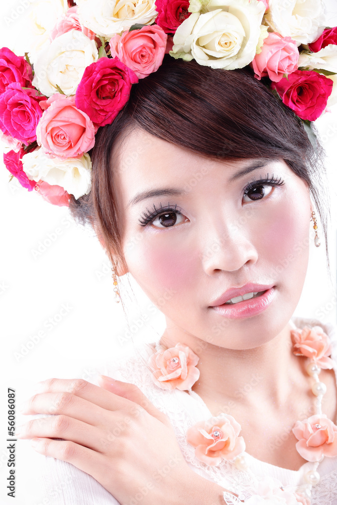 beauty portrait of bride with roses