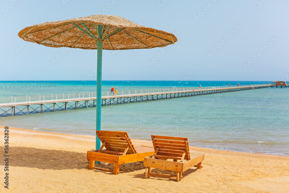 Relax under parasol on the beach of Red Sea, Egypt