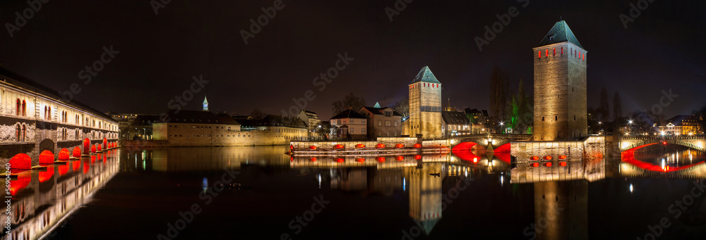 Panorama of Ponts couverts in Petite France district, Strasbourg