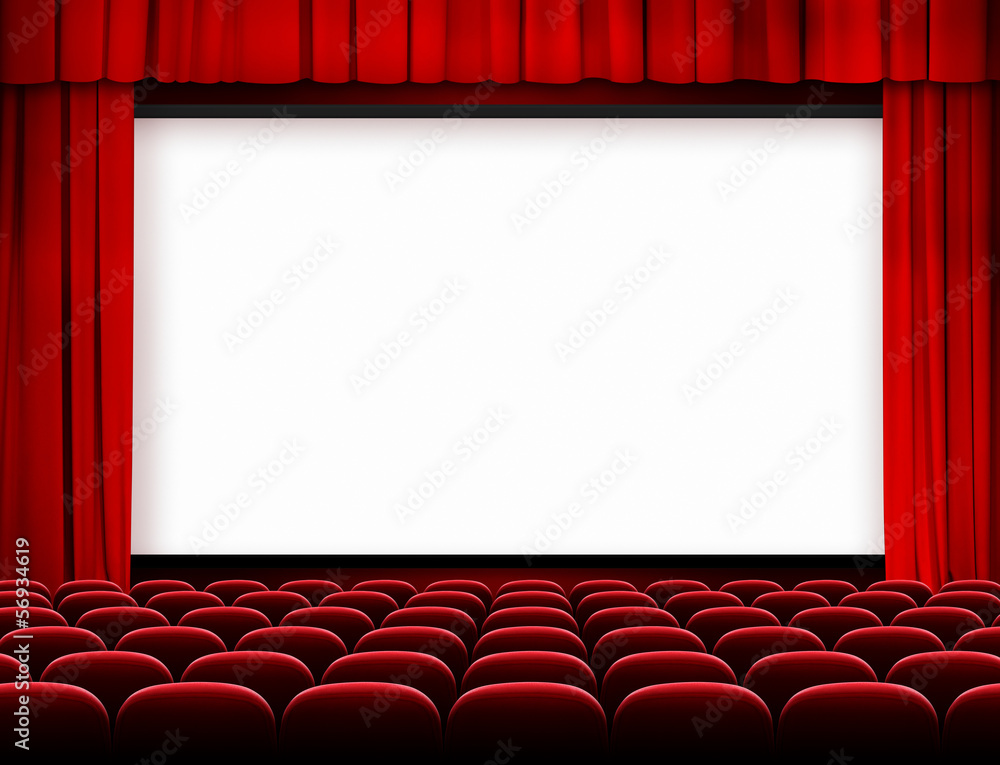 带红色窗帘和座椅的电影院屏幕