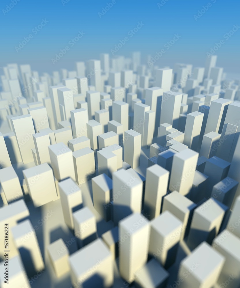 微型城市市中心的三维模型，拱门概念