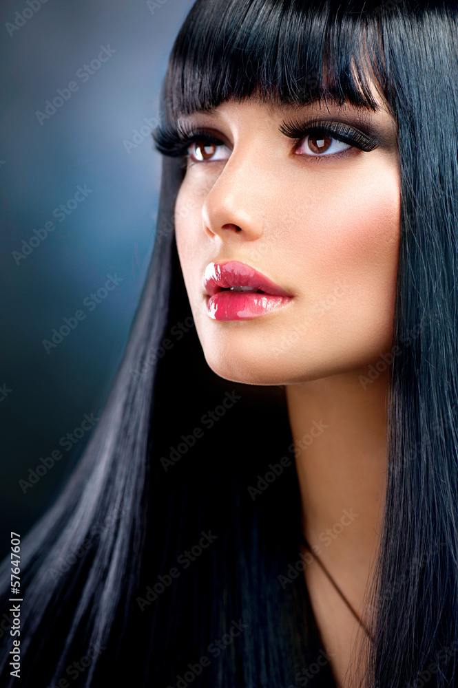 Beautiful Brunette Girl. Healthy Long Black Hair