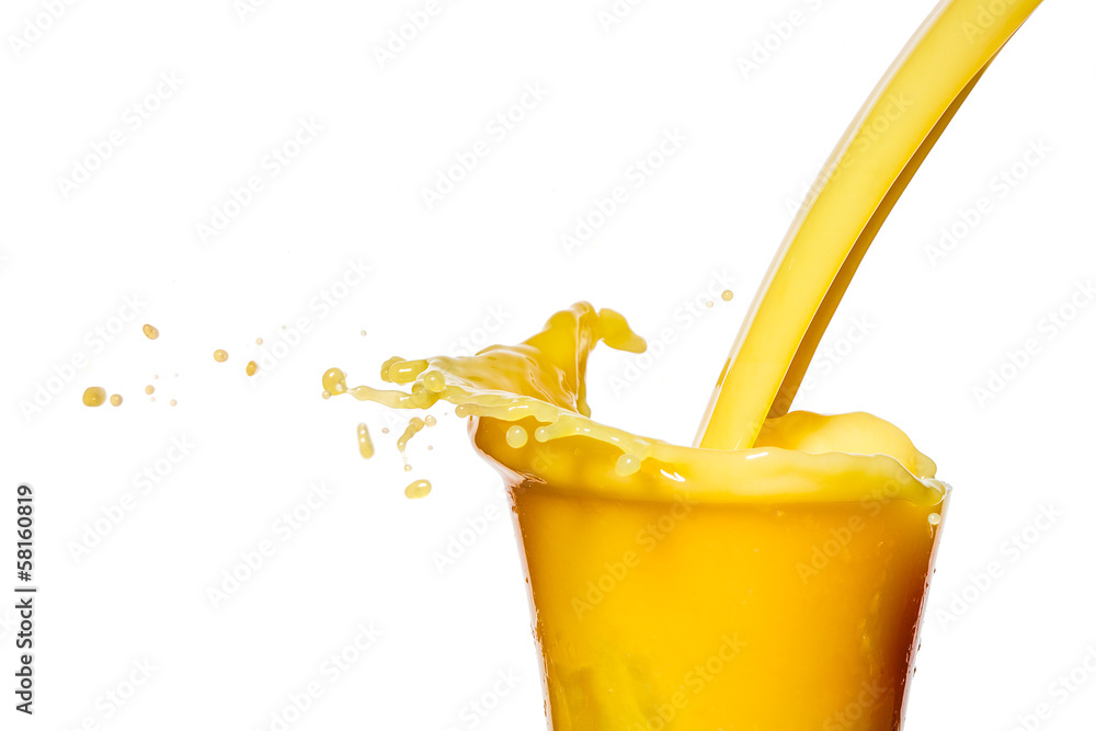Orange juice splash on a white background