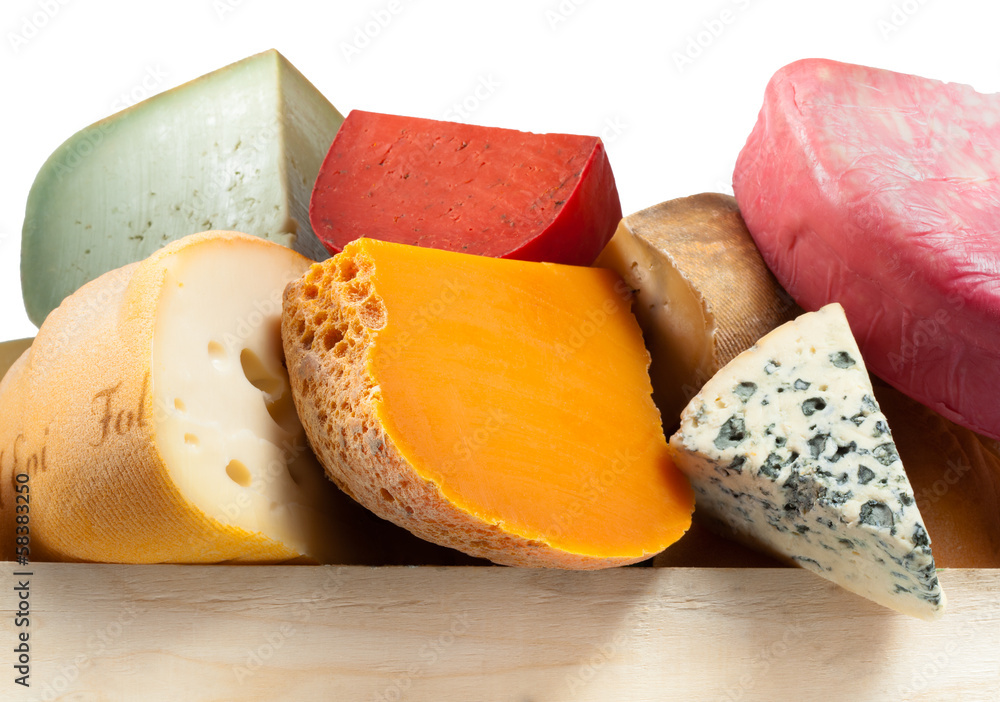 各种类型的奶酪。成分宏