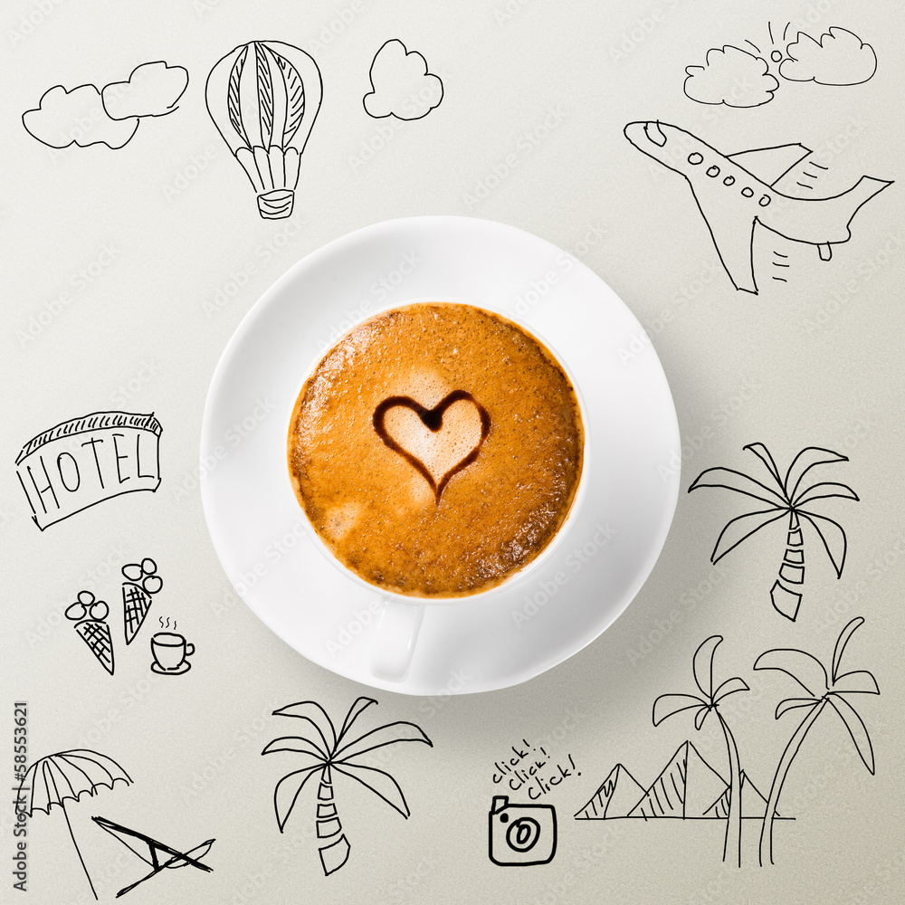 一杯咖啡围绕你的旅程草图