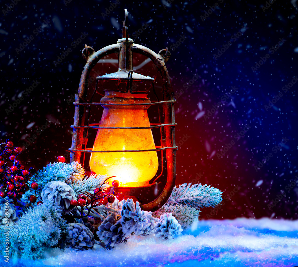 圣诞彩灯。魔法之星。寒假场景