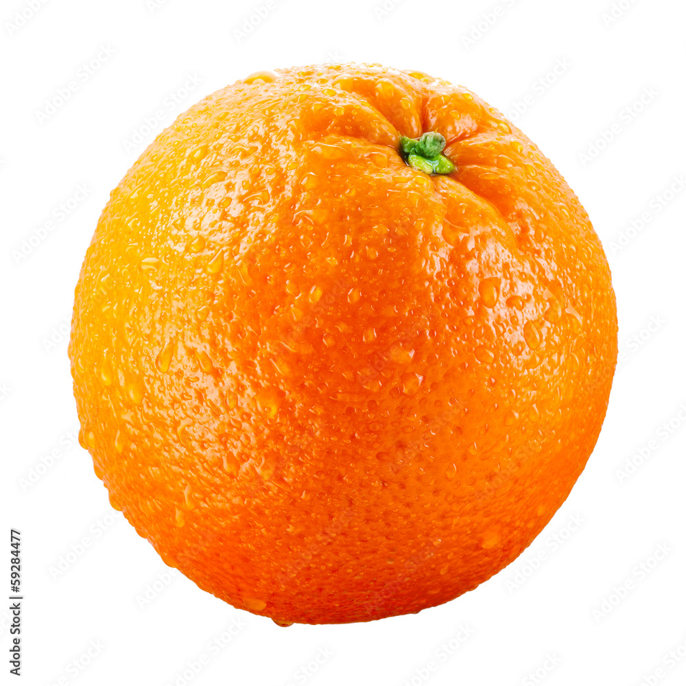 橙色水果，白色背景上分离出水滴