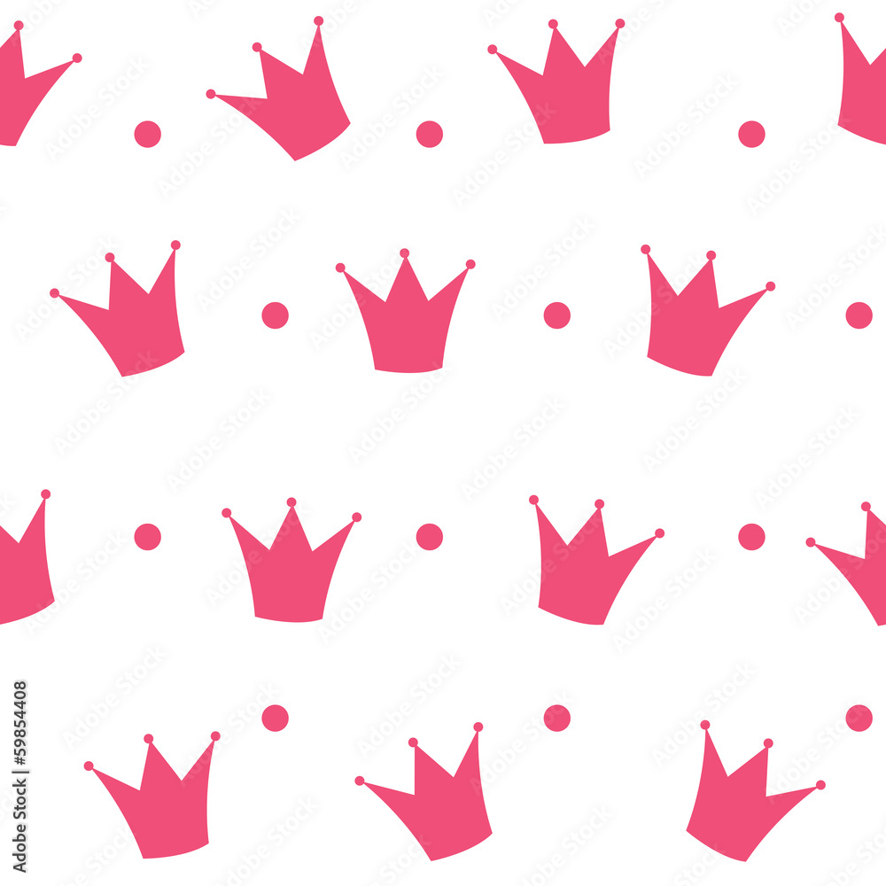 公主皇冠无缝图案背景矢量插图。