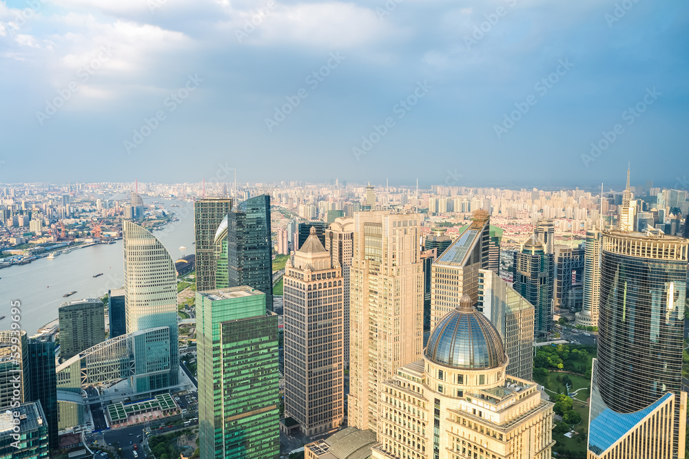 shanghai skyline aerial view