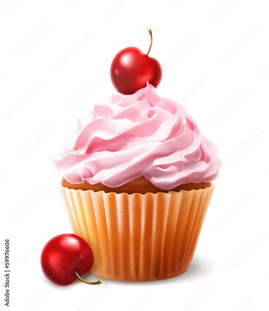Cherry cupcake, vector