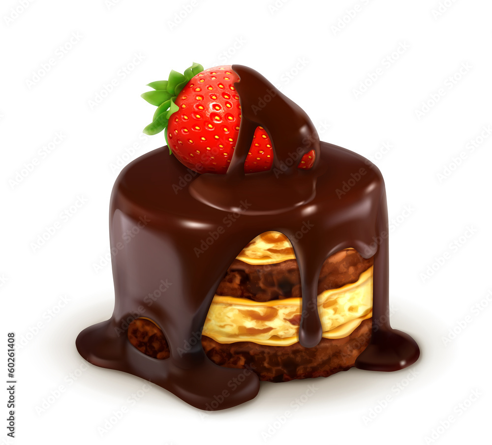 巧克力草莓蛋糕，详细矢量