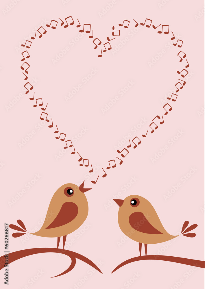 两只可爱的小鸟在歌唱爱情