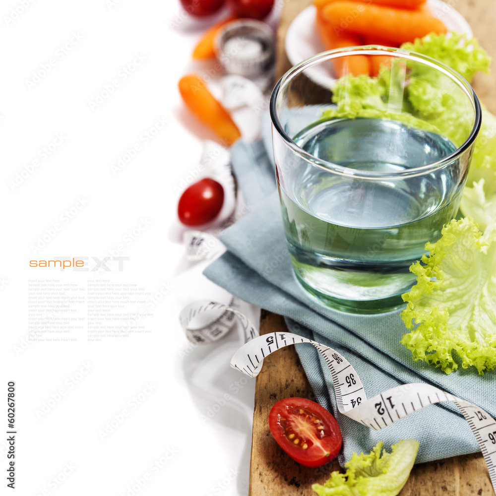 Fresh healthy vegetables and water