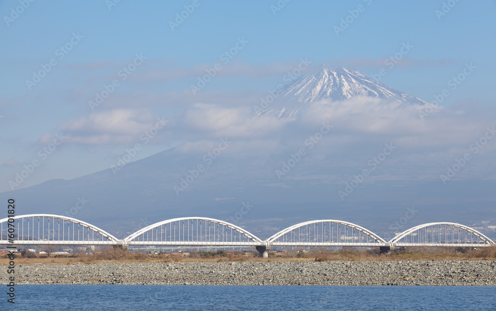 冬天的富士山和富士河