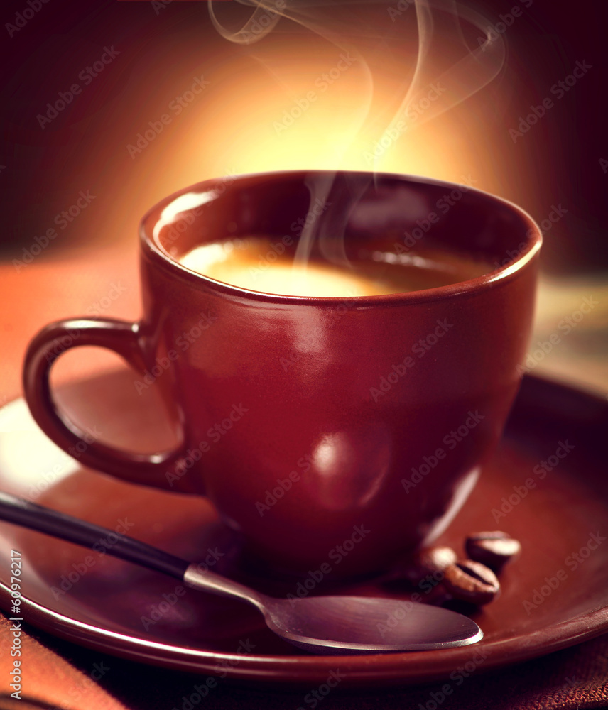 咖啡。一杯咖啡特写。浓缩咖啡