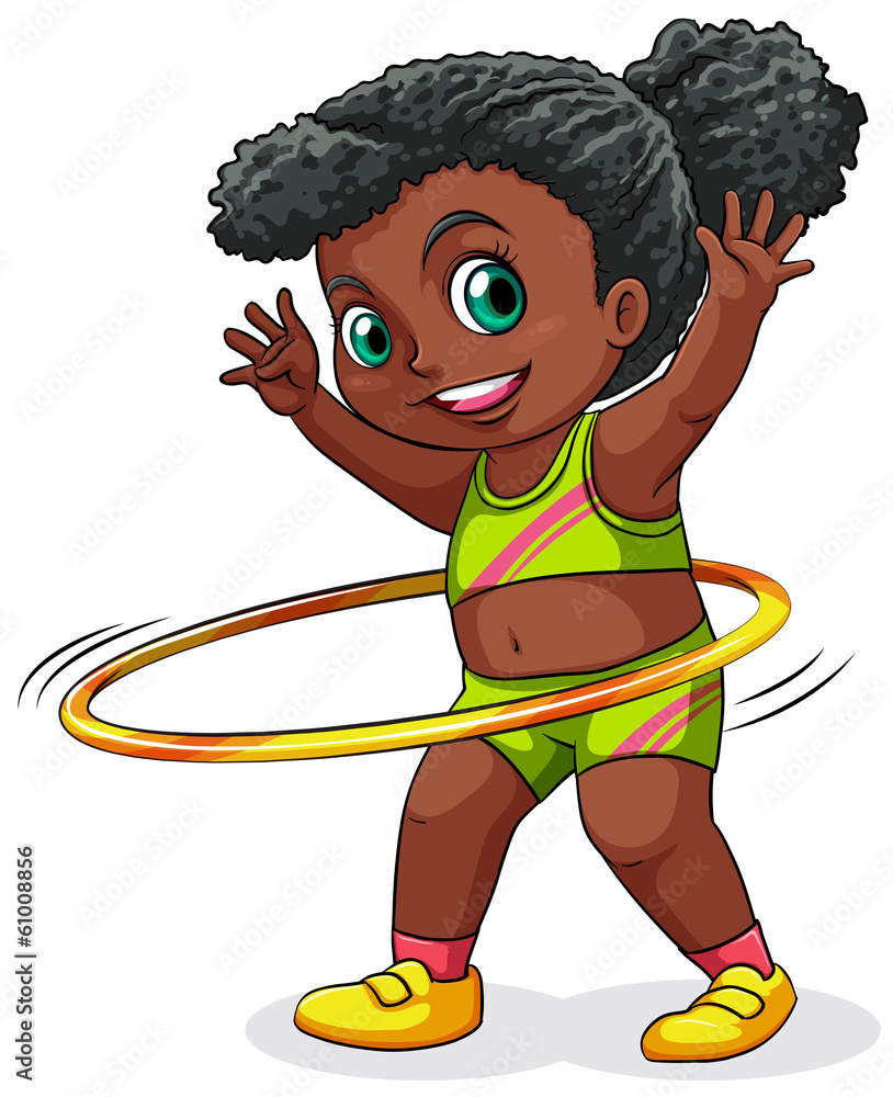 一个年轻的黑人女孩在玩呼啦圈