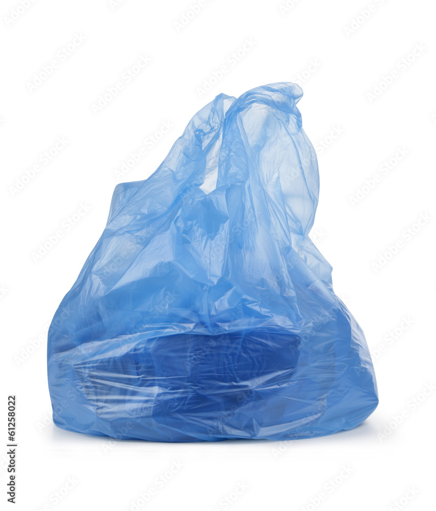 蓝色垃圾袋，白色隔离垃圾
