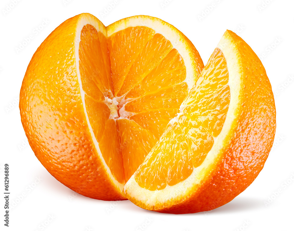 橙色水果，白色上有隔离切口