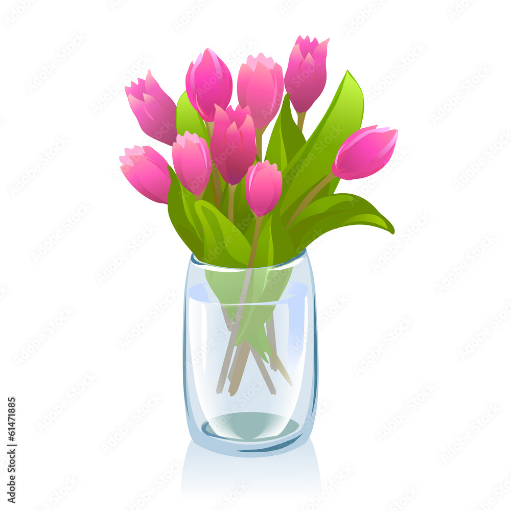transparent vase with tulips
