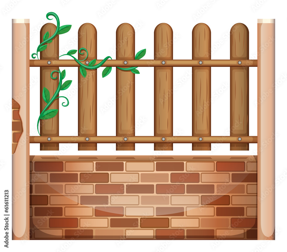砖和木头做成的栅栏