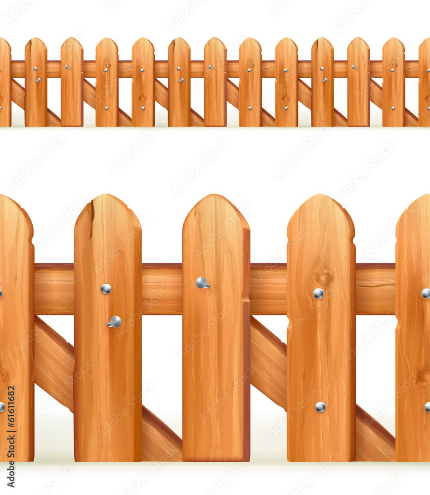 Wooden fence seamless border, vector illustration